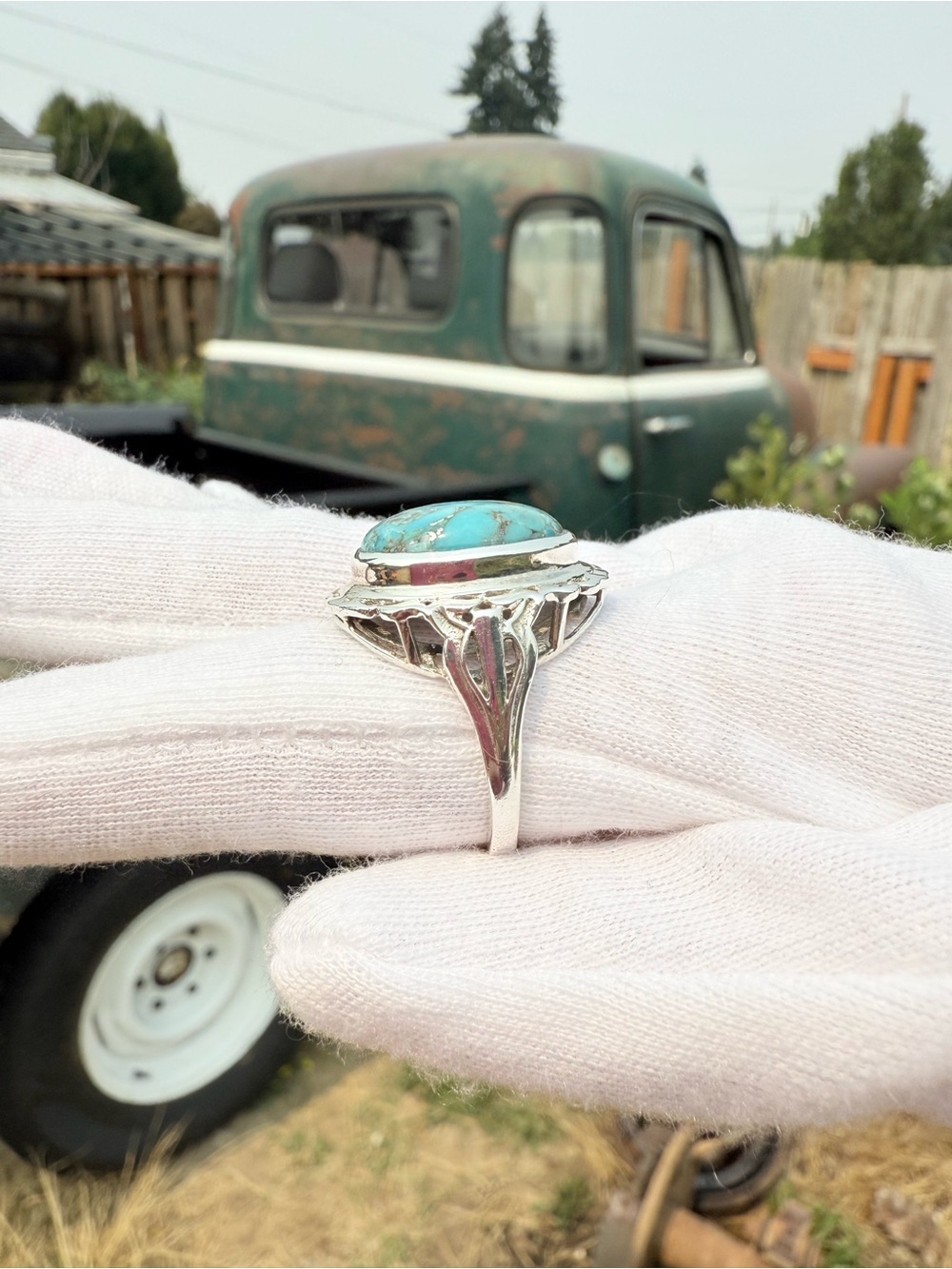 Sterling Silver Turquoise Statement Ring - Blue Turquoise - Picture 15 of 16
